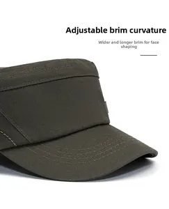Detail of army green military cap showing reinforced stitching and foldable wide brim