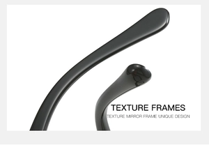 Detail of glossy black irregular eyeglass temples with unique texture design