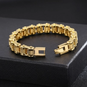 Men's gold-plated stainless steel motorcycle chain bracelet with rock biker style