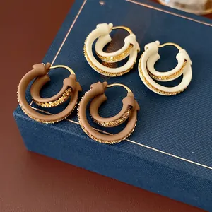 Orecchini A Cerchio Tondi A Doppio Strato Con Perno In Argento Sterling 925 Rame Placcato Oro Moda Retrò Da Donna