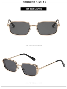 Detail der Vintage Gold Metallrahmen Sonnenbrille mit strukturierten Bügeln und schwarzen Gläsern