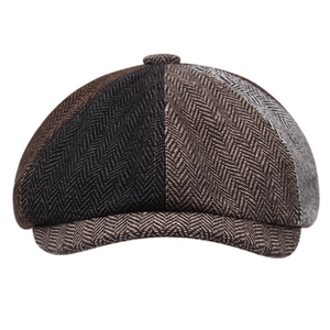Classic patchwork newsboy cap with herringbone pattern in wool for a vintage look
