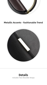 Détail d'un sac en cuir noir grainé avec garniture dorée et deux bandoulières amovibles