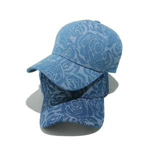 Denim baseball cap featuring rose floral embroidery for outdoor sun protection