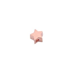 Macro shot of 5mm rose gold star-shaped stainless steel bead with pre-drilled hole