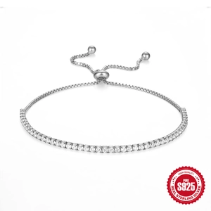 Adjustable S925 sterling silver tennis bracelet with sparkling cubic zirconia stones
