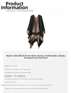 Detail view of dual-color striped cape scarf showing thick cotton blend texture and 160x135cm size