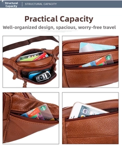 Detail showing multi-layer zipper pockets and large capacity for phone and keys