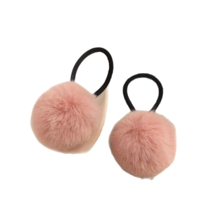 Pair of fluffy pink pom pom hair ties with elastic bands for kids and girls