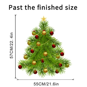 Christmas tree wall sticker detail with red and gold ornaments and size measurements