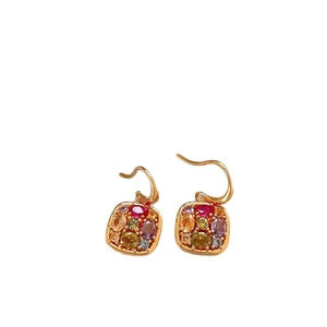 18k gold plated drop earrings featuring multi-colored square cubic zirconia stones