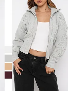 Cardigan In Maglia Trecciata Da Donna Maglione Con Cappuccio E Cerniera Corto Maniche Lunghe Tinta Unita Minimalista Autunno Inverno