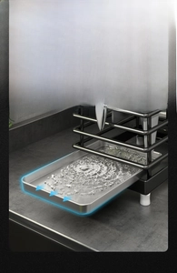 Détail du plateau d'égouttage amovible pour porte-couteaux en acier inoxydable 304