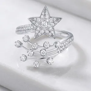 Anello Stella Moissanite Argento Sterling S925 Elegante Stella Cadente Cometa Matrimonio Fidanzamento Gioielli Per Donne Luccicante