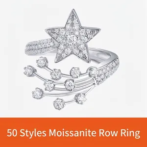 Moissanite Star Ring S925 Sterling Silver Elegant Shooting Star Comet Wedding Engagement Jewelry For Women Sparkly