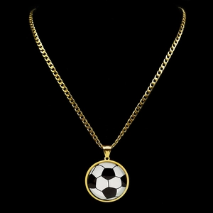 Polished gold Cuban link necklace featuring a black and white soccer ball pendant
