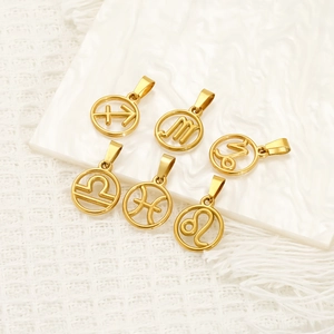 Set of six golden stainless steel zodiac symbol pendants with mirror finish