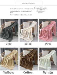 Detailed texture of Nordic knitted throw blankets in six colors with size information