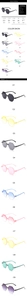 Detailed technical chart and color grid of rimless octagon sunglasses for kids