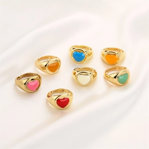 Heart Shaped Open Ring For Women Adjustable Copper Micro Inlaid Zircon Enamel Colorful Trendy Simple Jewelry Accessory