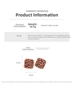 Size specifications for leopard print acrylic square earrings with gold metal frame