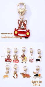 Detail view of cartoon dog alloy enamel pendants with heart-shaped lobster clasps