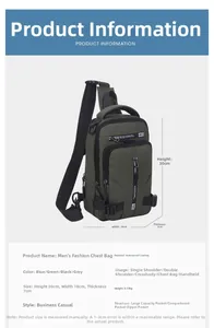 Waterproof military green men's chest bag with detailed size dimensions 30x18x7cm