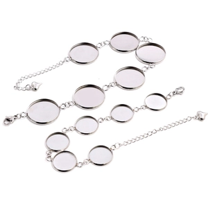 Silver stainless steel DIY bracelet base with round tray pendant and lobster clasp