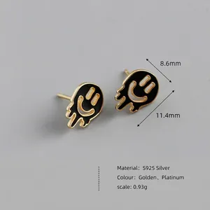 Fashionable S925 sterling silver melting smiley face earrings in gold and silver finish