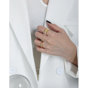 Minimalist S925 sterling silver open rings set with zircon inlay in polished gold finish