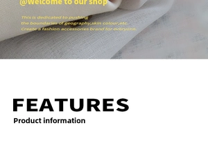 Detail page section showing product features and information with white mesh fabric texture