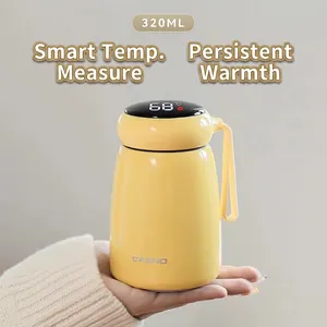 Smart 320ml mushroom thermal cup with LED temperature display in bright yellow finish