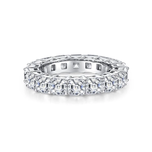 Sparkling S925 sterling silver Asscher cut full eternity band ring with square zirconias