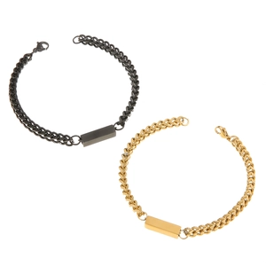 Minimalist 18K gold and black stainless steel ID chain bracelets for couples