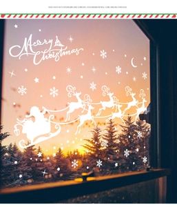 Stickers de Noël blancs pour fenêtre avec Père Noël en traîneau et rennes flocons