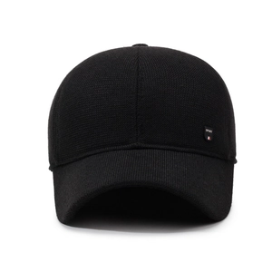 Men's winter thermal baseball cap in black knit fabric with SPORT side label detail