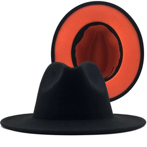 Wide Brim Fedora Hat Wool Felt Two Tone Contrast Jazz Cap For Autumn Winter Unisex Classic Style