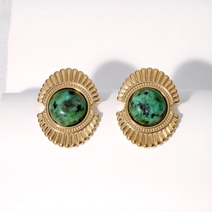 Vintage Ohrringe aus 18K vergoldetem Edelstahl mit grünen Naturstein-Strukturen
