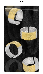Detail of S925 sterling silver ring showing dual-tone wrinkled texture and inner engraving