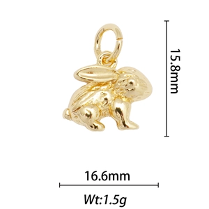 Detailed size specifications for 18k gold plated rabbit pendant showing 15.8mm height