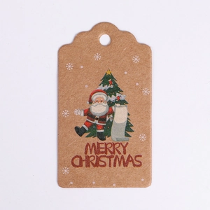 Brown kraft paper Christmas gift tag with reindeer and Merry Christmas text detail