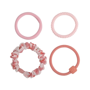 Set de 4 chouchous roses style dopamine avec élastiques à cheveux et motifs floraux