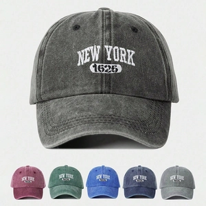 New York 1625 Embroidery Baseball Cap Washed Fabric Vintage Retro Style Adjustable Sun Protection Hat Outdoor Unisex