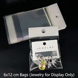 Transparent 6x12cm OPP self-sealing bags with white header for jewelry packaging