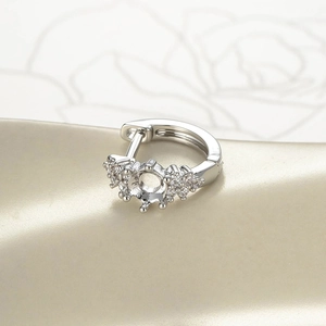 Silver 4mm zircon huggie hoop earring setting accessory for DIY jewelry making