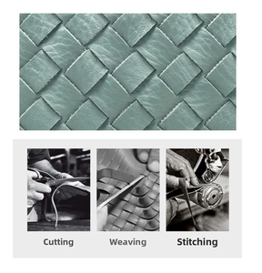 Detailed view of woven leather texture and handmade craftsmanship for a crossbody bag