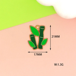 Detailed view of enamel bamboo charm pendant with 21mm height and 17mm width dimensions