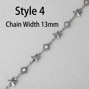 Detail of 13mm wide stainless steel hollow star and diamond shape DIY jewelry chain