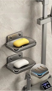 Wall-mounted dark gray space aluminum soap holder with hollow drainage design