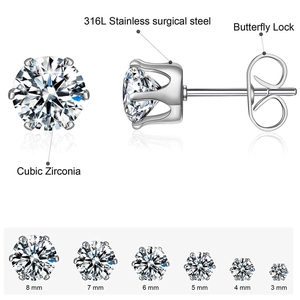 Minimalist Stainless Steel Zirconia Stud Earrings For Women Crown Six Claw Inlaid Zircon Earrings Jewelry Accessory